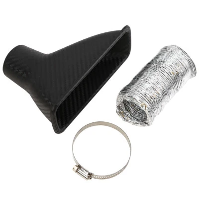 Car Front Bumper Turbo Cold Air Intake Filter Funnel Pipe Kit Carbon Fiber Look - Image 1 of 4
