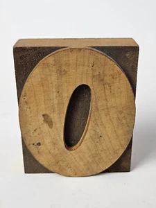 LARGE NUMBER "0" OR "O" ANTIQUE LETTERPRESS VINTAGE WOODEN PRINT BLOCK STAMP 3" - Picture 1 of 6