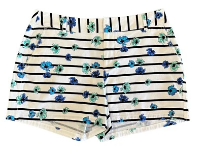 Pantalones Cortos ELLE Blanco Negro Azul Floral Rayas Algodón Mujer 4" Entrepierna Talla 8 Foto 1 de 4