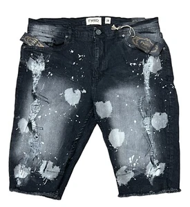 SALE FWRD Paint Splatter Black Cut-off Shorts Men 38 Destroyed New $63 Grunge - Picture 1 of 10