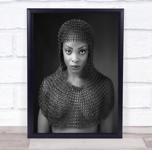 Chainmail Mail Metal Soldier Warrior Model Portrait Black & White Rings Print