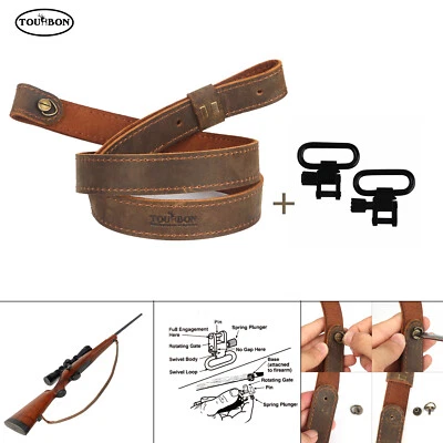 TOURBON Rifle Shotgun Sling Buffalo Hide Leather 2 Points Gun Strap with Swivels