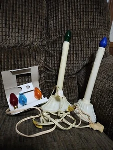 Vintage Christmas Candle Lights Safe-T-Glo 2 Candolier Lights Works Clean 10in - Picture 1 of 7