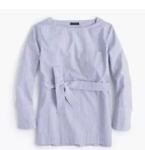 Top tunica J.Crew blu bianco a righe collo barca cravatta vita taglia 6 resort costiero * - Foto 1 di 8