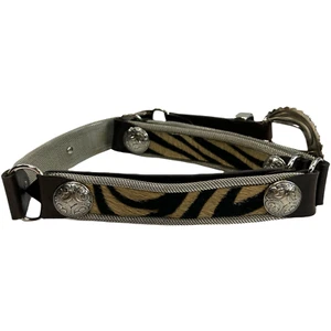 Nanni Italy Leather Animal Print Calf Hair Belt 42 inches Brown Silver Buckle - Picture 1 of 7
