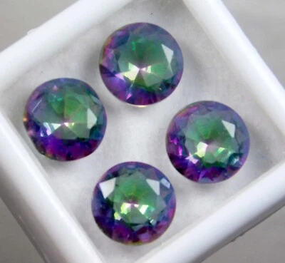 Natural Mystic Quartz 4 Pcs 9mm 7.40 Ct Lot Multi-Color Round Cut Loose Gemstone - Image 1 of 4