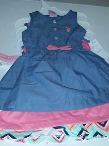 3 pack U.S Polo Assn. Baby Girls Dress size 12 months pink, blue and mult-color - Picture 1 of 2
