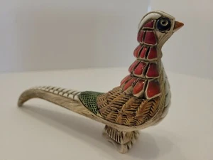 Artesania Rinconada Pheasant Stoneware Figurine Signed Clay Enamel Folk Art - Picture 1 of 9