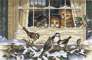 Kit punti croce ~ dimensioni tre gatti alla finestra invernale #3839 - Foto 1 di 2