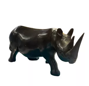 Vintage Black Rhinoceros Hand Carved Ebony Wooden Figure Statue Rhino 9' 3' 4' - Picture 1 of 4