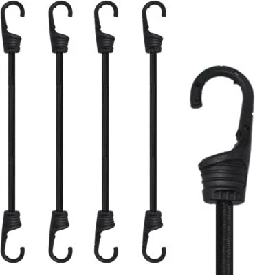 12inch Bungee Cords With Hooks Black Elastic Rope Straps For Camping Bike Foldin - Image 1 of 3