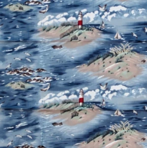 Timeless Treasures Beacon Lighthouse Cotton Fabric 1/2 yard - Picture 1 of 2
