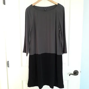 Eileen Fisher Color Block Langarm Tencel Etuikleid schwarz grau Größe M - Bild 1 von 13