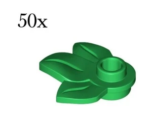 50x LEGO Plate 1 x 1 with 3 Plant Leaves Green - Picture 1 of 3