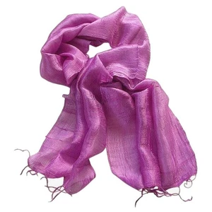 Women's Raw Thai Silk Scarf Shawl Light Purple Thin Delicate Hand-woven Fringe - Picture 1 of 3