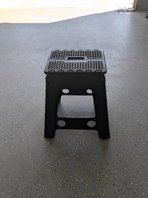 18" Folding Step Stool w Carry Handle, Black Portable Collapsible Sturdy. Adults - Image 1 of 4