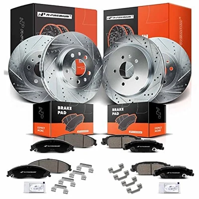  Front and Rear Drilled and Slotted Disc Brake Rotors + Ceramic Pads Kit  - Image 1 of 4