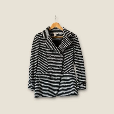 Blazer feminino Diane Von Furstenberg listrado preto e branco Peacoat tamanho 12 - Imagem 1 de 4