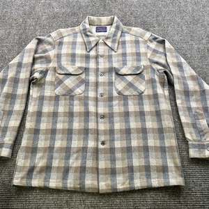 Vintage Pendleton Wool Board Flannel Plaid Loop Collar Flap Pockets Men's Large - Picture 1 of 7