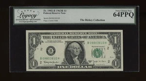 DBR 1963-B $1 FRN New York Barr Fr. 1902-B Legacy 64 PPQ Serial B09803810H - Picture 1 of 2