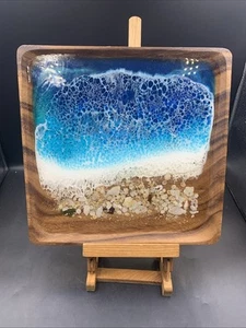 Decorative Wood Square  Made In Maui Beach Resin Serving Plate Charcuterie - Picture 1 of 9