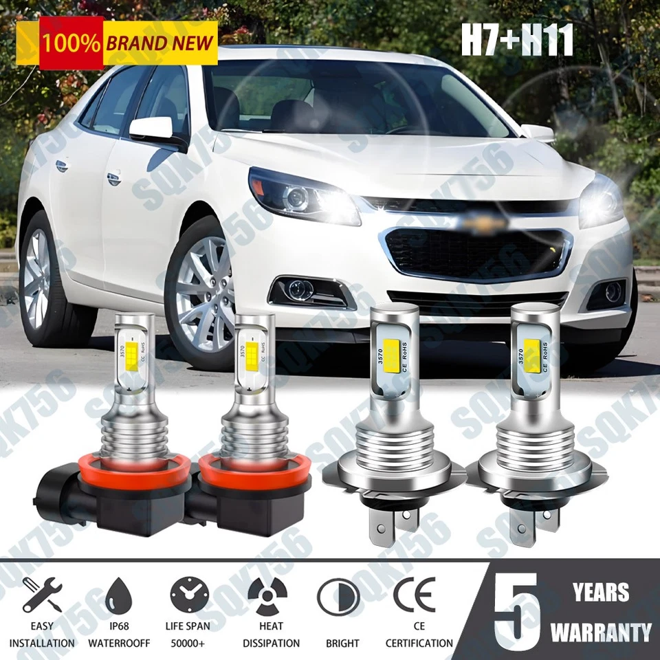Kit combinado de bombilla de haz alto bajo de faros LED para Chevy Malibu 2013 2014 2015 4x Foto 1 de 4