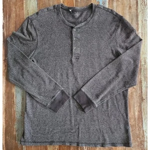 Structure Men’s XL Slim Fit Brown & Silver Threaded Henley Long Sleeve Pullover - Picture 1 of 22