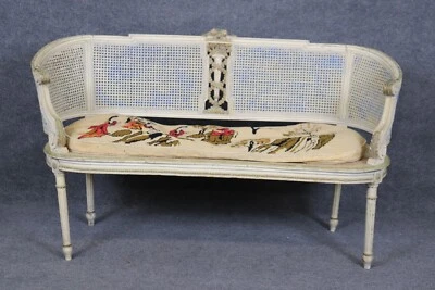 Beautiful Painted French Louis XVI Style Cane Settee - Image 1 of 4