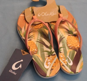 Neu OluKai Ho'Opio Hau Damen-Sandalen Muschelkoralle/Ananas Größe 7 – neu mit Etikett - Bild 1 von 8