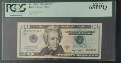 United States Of America, 20 Dollars, 2009, UNC, Fr.2096, (Low Serial Number) - Image 1 of 2