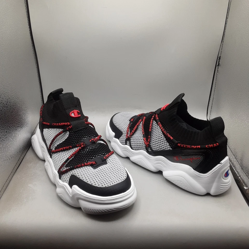Zapatillas Champion Meloso Flux para niños 7 jóvenes grandes negras concreto rojo. D310 Foto 1 de 4