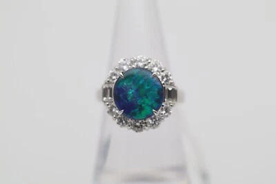 Платиновое кольцо с австралийским черным опалом бриллиантом 3,67 карата - Изображение 1 из 4