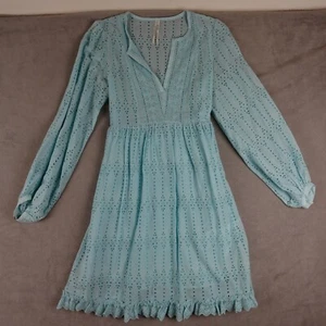 Anthropologie Kleid Damen 4 hellblau bestickt Ösen Langarm Boho - Bild 1 von 24