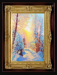 ORIGINAL Oil Painting Handmade Arseni ~ SNOWY WINTER 6" X 4" NO FRAME UK - Picture 1 of 11