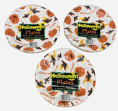 "Platos de papel vintage de fiesta de Halloween de 9"" calabazas murciélagos 3 paquetes en total de 72 *NUEVO*" Foto 1 de 4