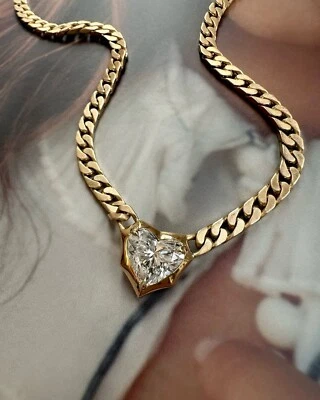 Collar de gaitero de oro macizo de 10 quilates con diamantes cultivados en laboratorio certificado GIA de corte de corazón de 1,75 quilates Foto 1 de 4