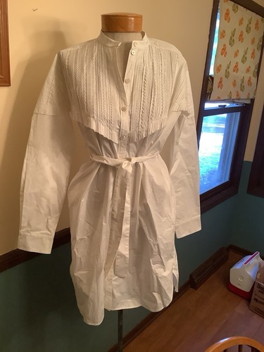 Camicia donna Burberry abito bianco elasticizzato finto collo cravatta vita volant 4 nuova