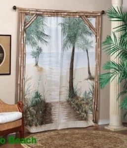 Scenic Curtain Panel Curtains Beach Palm Tropical New Vintage - Picture 1 of 1