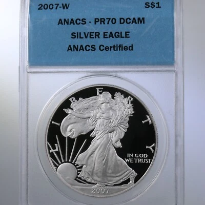 2007-W American Silver Eagle S$1 ANACS Certified PR70DCAM - Image 1 of 2