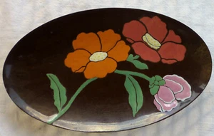 Vintage artist maded Cloisonne Brown bowl or tray w/ flowers, signed - Picture 1 of 4