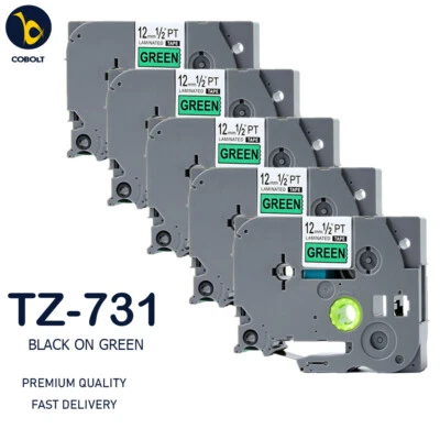 5 Label Tape Compatible With Brother Black on Green TZ731 PT1010 H101 H101C H105 - Image 1 of 4