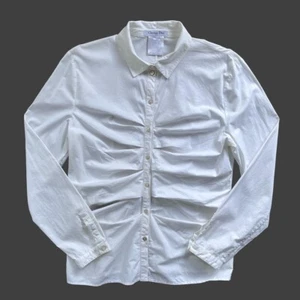 vtg Christian Dior Button Up Shirt Size 12 Large Ruched White - Picture 1 of 8