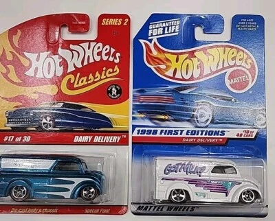 Hot Wheels Lote de Dos Entrega de Lácteos, 1998 1ª Edición, 2006 Clásicos Serie Dos Foto 1 de 2