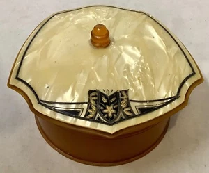 Vintage Zelluloid Waschtisch Puderschale Schmuckschale mit Deckel Initiale "M" - Bild 1 von 3