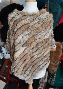 A Beautiful Natural Brown Rabbit Fur Poncho - Picture 1 of 6