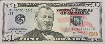 50 Dollar Bill, Trinary 034, Series 2013, ML00303430C - Image 1 of 3