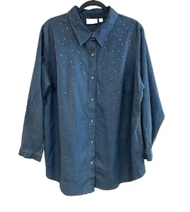 Quacker Factory by Jeanne Bice Women's Size 1X Blue Jean Shirt Jacket Pockets - Picture 1 of 11