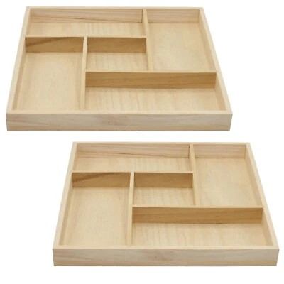 5 Section Wooden Trays – 10" × 10" Square Organizers with Compartments | 2 Pack - Image 1 of 4