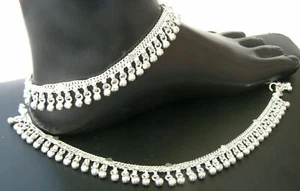 Handmade pure Silver Indian Payal With Noisy Jingle Bells Gorgeous Anklet Pair - Picture 1 of 1