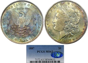 1887 $1 PCGS / CAC MS63 MORGAN DOLLAR ~ EXQUISITELY TONED & UNDER-GRADED! - Picture 1 of 5